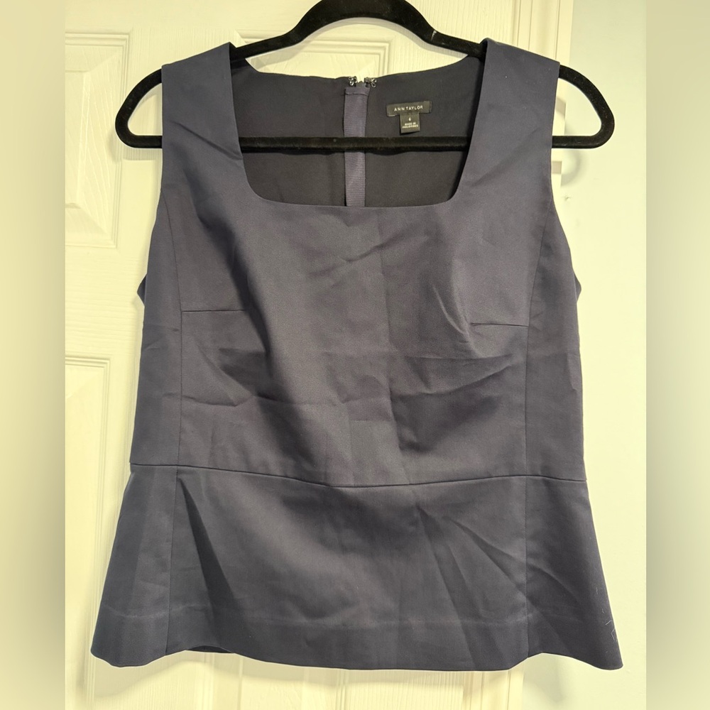 Ann Taylor Fitted Blue Peplum Tank Top